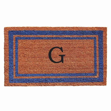 Monogram Door Mat, Natural, Blue, 18 in W x 30 in L